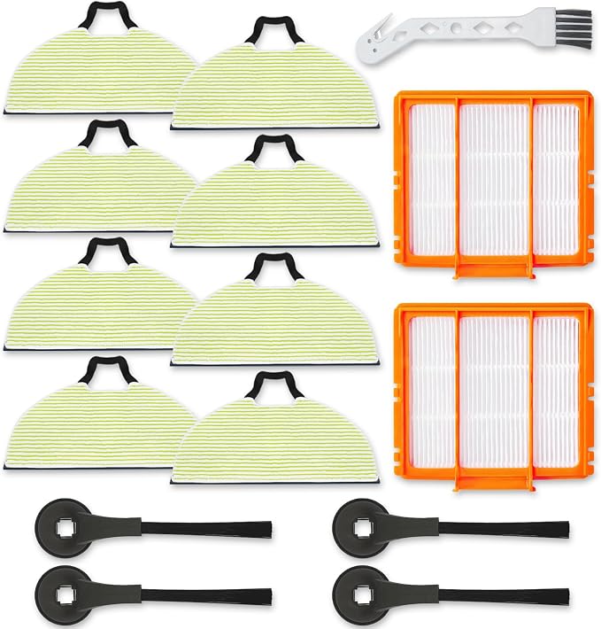 Mop Pads Compatible for Shark RV2610WA RV2620WA RV2410WD AV2610WA | AI Ultra 2- in-1 Matrix Clean Robot Vacuum models Spare Parts Accessories, 8 Mop Pads, 2 HEPA Filter, 4 Side Brushes