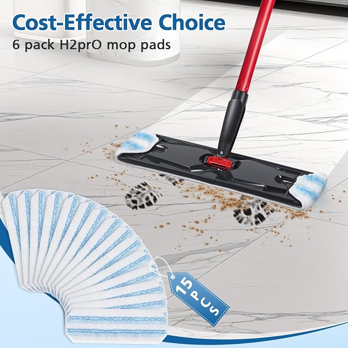 15 Pack H2prO Mop Pads Compatible with O Ceda H2PrO Flat Mop System | 100% Microfiber Mop Head Replacements, Washable and Reusable for H2prO Mop Refills, White