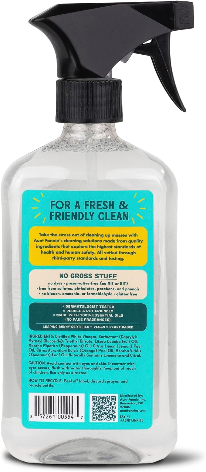 Aunt Fannie's All Purpose Vinegar Cleaner Spray, Lemon, Pack of 1 | Cuts Grease & Grime, No Harsh Residue, Safe for Kitchens Bathrooms Windows Counters & Sealed Areas, Kid and Pet Safe