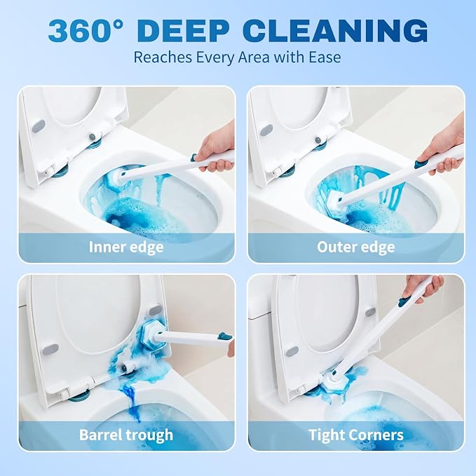 Vacplus 30 Count Toilet Wand Refills - Disposable Cleaner Refills for Deep Cleaning, Compatible with Clorox Toilet Wand, Fragrance Free for Bowl, Sink, Bathtub, White & Blue