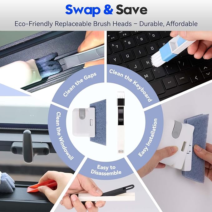 Window Track Cleaner, 14 PCS Crevice Cleaning Brush Kit | For window groove, blinds, vents, baseboard, grout and shower door track cleaning