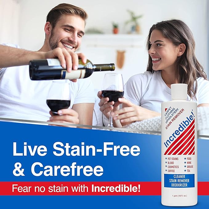 INCREDIBLE! Stain Remover | Instant Spot Remover for New & Old Stains | Cleaner, Stain Removal, Deodorizer - For Blood, Red Wine, Coffee, Urine & Pet Stains | Carpets, Laundry & Upholstery | 2 Pack