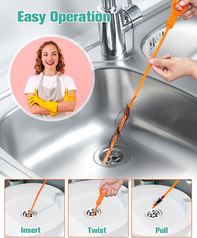 Oanie 7 Pack 25inch Drain Clog Remover Tool, Cleaner Hair Clog Remover(6pcs), Cleaner Sticks to Drain Hair Clog for Remover(1pcs), Sink Snake for Shower Kitchen Sink Bath Tub Bathroom(6+1)