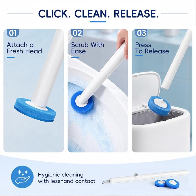 Toilet Bowl Cleaning Wand, Disposable Toilet Brush Kit with Replacement Heads and Press Button Handle (Toilet Brush + 14 Refills)
