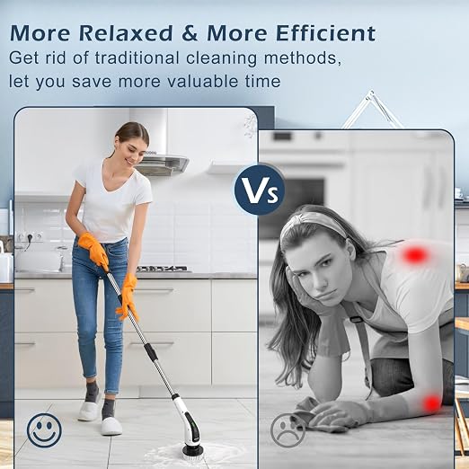 Electric Spin Scrubber, Power Shower Cleaning Brush with Long Handle | Cordless Cleaning Scrubber, 7 Replaceable Brush Heads, 90Mins Work Time, 3 Adjustable Size, 2 Speeds for Bathroom Cleaner