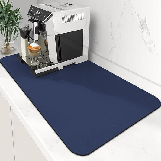 WISELIFE Coffee Mat Super Absorbent Dish Drying Mat Coffee Bar Accessories Large Drying Mats for Kitchen Counter 17" W x 30" L, Blue