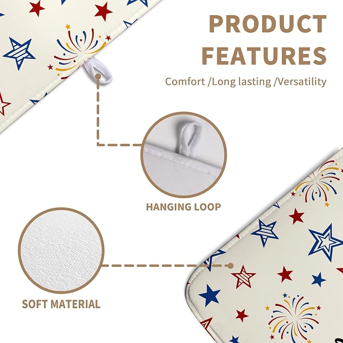 Patriotic Stars Dish Drying Mats 4th of July Dish Mat Kitchen Large Drying Matt Dishes Dryer Pad for Kitchen Counter Absorbent Microfiber Washable Foldable Reusable 18x24 in