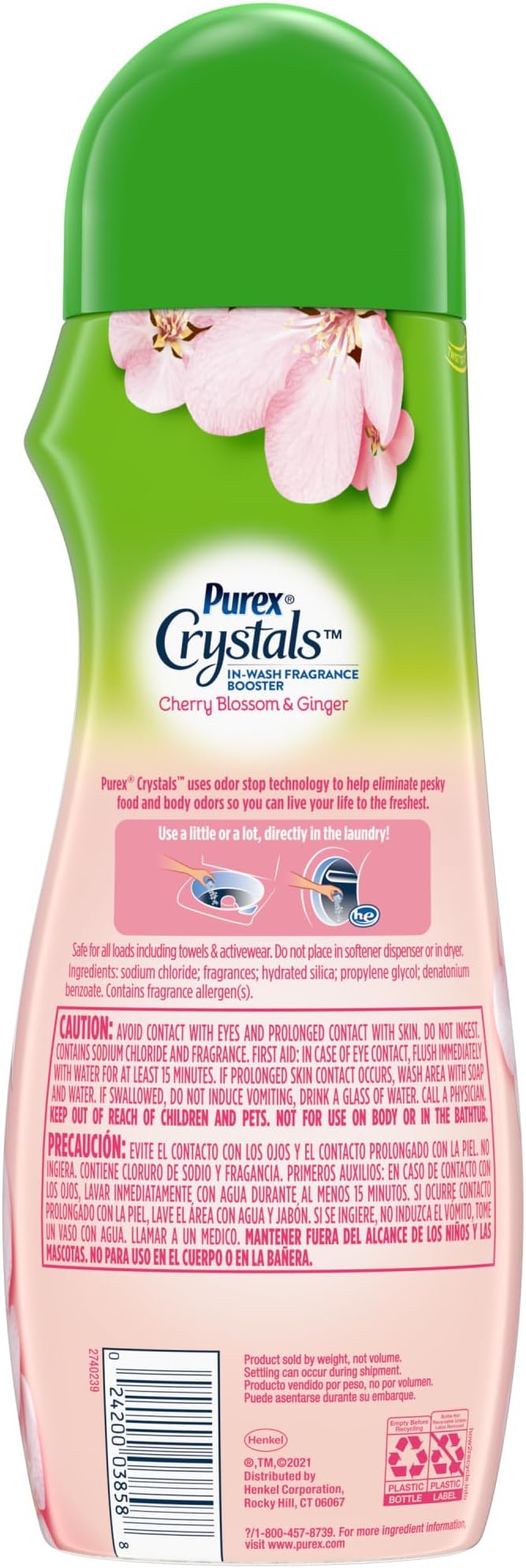 Purex Crystals In-Wash Scent Booster, Fresh Cherry Blossom, 21 oz (Pack of 4), Long-Lasting Freshness & Odor Elimination Technology