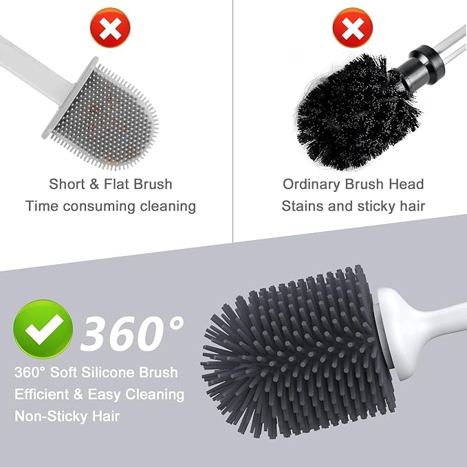Lefree Toilet Brush and Holder Set, Silicone Brush with Ventilated Holder, Toilet Brush Set for Bathroom, Floor Standing & Wall Mounted Toilet Scrubber Without Drilling
