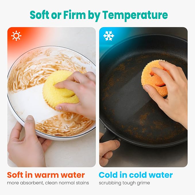 Dish Scrub Sponges, Non-Scratch Temperature Controlled Smiley Color Sponge | Scrubber Dishwasher Safe for Household Cleaning, Kitchen, Bathroom, Stain Odor Resistant Polymer Multi-Functional Bulk Pads