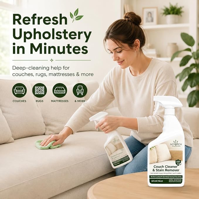 NOYATECH Travel size Couch Cleaner and Stain Remover. For sofas, car upholstery, carpets, rugs, mattresses, dining chairs, all Fabrics. Safe, for kids and pets.