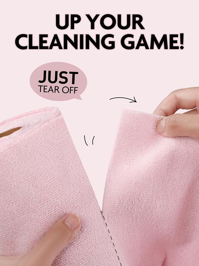 Fantasticlean Kitchen Towels Roll, 80 Sheets, 10'' (Pink,Grayish,Beige,Tan) | Tear-away Dish Towels for Kitchen, Ultra Absorbent, Lint-free, Premium Microfiber Cleaning Cloths, for All-Purpose Cleaning