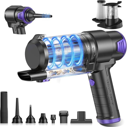 KMM Handheld Car Vacuum Cleaner, 16000PA Hand Held Vacuum & Air Duster | Strong Suction, Portable, Cordless, 120W High Power Rechargeable, Multi-Nozzles & LED Liht, for Home, Car, Office