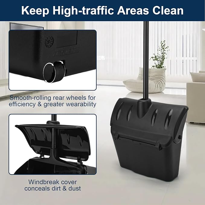Indoor/Outdoor Heavy Duty Broom and Dustpan Set,Upright Plastic Commercial Dust Pan with 2 Brooms Perfect for Sweeping Courtyard Garage Lobby Kitchen Office Mall Market Shop Floor