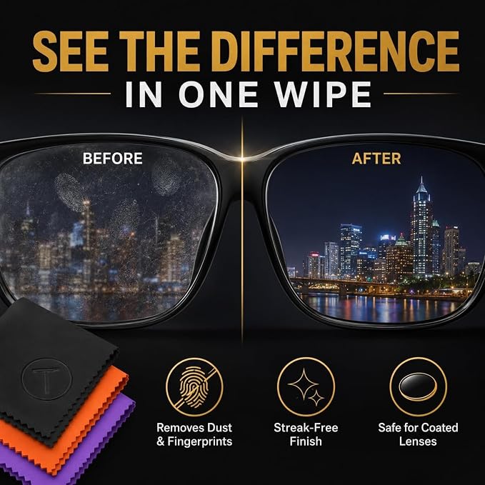 Extra Large Microfiber Cleaning Cloth – 3 Pack, 12"x12", 230 GSM Thick Lens Cleaner for Glasses, Camera & Screens, Ultra Soft, Streak-Free, Lint-Free, Scratch-Safe (Bold Series)