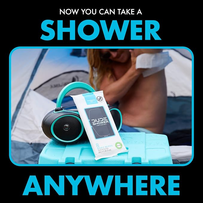 DUDE Wipes Fragrance Free On-The-Go Shower Wipes - Extra-Large and Thick Cleansing Body Wipes Ideal for Travel - 3 Packs of 8 (24 Count) - Infused with Vitamin E and Aloe
