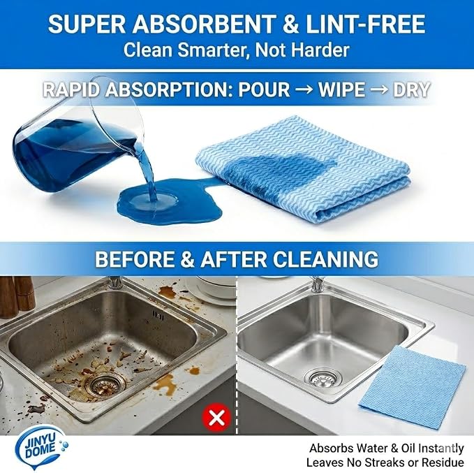 Blue Handi Wipes Disposable Dish Cloths Heavy Duty Kitchen Towels Reusable Cleaning Wipe, 60 Count