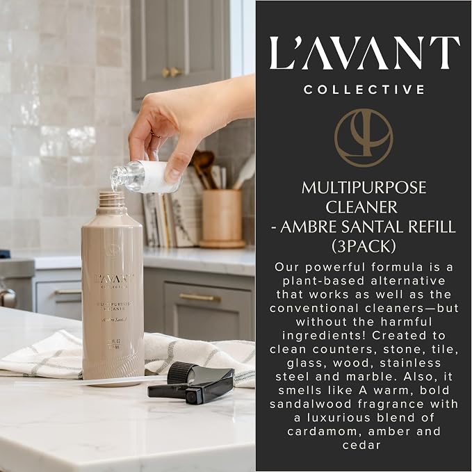 L'AVANT Collective Luxury Multipurpose Surface Cleaner Concentrate | All Purpose Cleaning Spray Refill, Plant-Based & Non-Toxic | Makes 48 Fl Oz, EPA Safer Choice | 3 Fl Oz | Ambre Santal