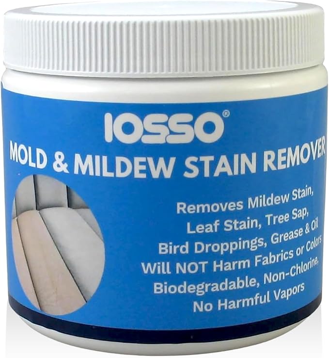 Iosso Mold & Mildew Stain Remover - Fast-Acting Mold and Mildew Remover for Boat Seats, Awnings, Tents, Covers | Color & Fabric Safe Non-Chlorine Concentrate Upholstery Cleaner Makes 3 Gallons