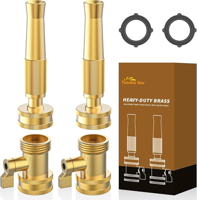 Twinkle Star Brass Twist Hose Nozzle, Hose Shut Off Valve, 4 Pack | 3/4" GHT Heavy-Duty Connector 4 Pack, On-Off Valve, Leakproof Operation