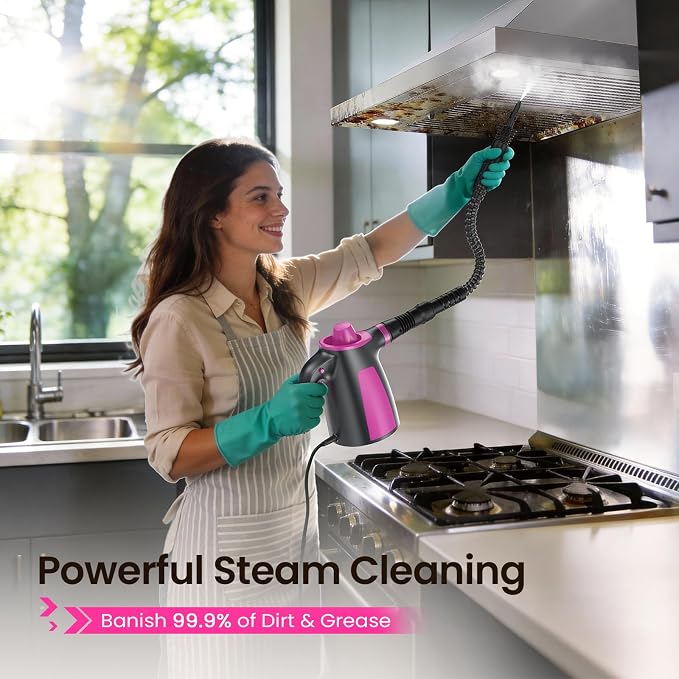 12Pcs Pressurized Handheld Steam Cleaner, Portable Deep Cleaning Steamer | Natural Deep Cleaning, Multi-Purpose for Home, Grout, Kitchen, Car, Window, Upholstery, Bathroom and Clothes