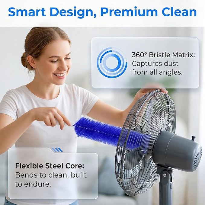 Bendable Microfiber Head, Reusable Dust Remover, 2026 Upgrade Fan Cleaner Brush, Bendable Microfiber Duster Washable Fans Cleaning Brush for Blind, Cobweb, Air Vents Cars Curtains (Mix*6)