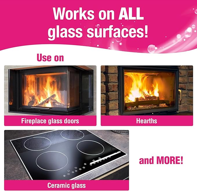 Quick N Brite Fireplace Glass Cleaner Kit with Cloth and Sponge, Removes Soot, Smoke, Creosote, and more, 16 oz, 1-Pack