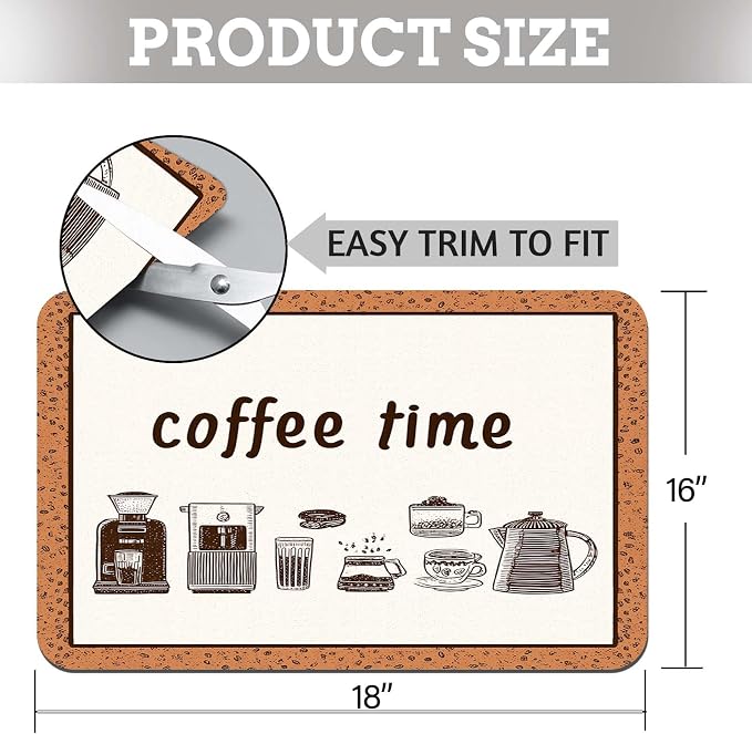 MCALK Coffee Mat, Coffee Bar Station Accessories with Anti-Slip Rubber Base, Absorbent Kitchen Sink Mat with Modern Art Decor (1 pc 18" x 16")