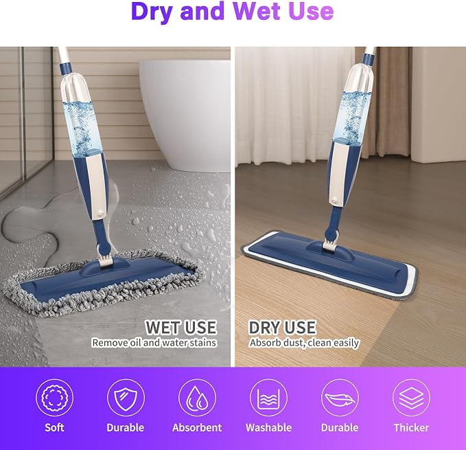 16.5" Microfiber Mop Pads Refills, 3 Pack Reusable Replacement Heads | reusable wet mop refills, machine washable for 14-16 inch spray mops, hardwood floors, dust cleaning & scrubbing