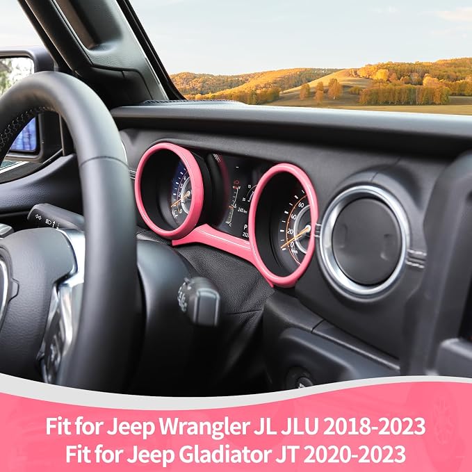 RT-TCZ for Jeep JL Dashboard Instrument Panel Gauges Trim Ring Cover for Jeep Wrangler JL JLU Gladiator JT 2018-2023 Pink Interior Accessories 3pcs