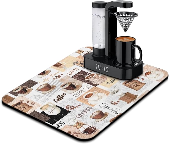 Coffee Mat 24inx18in, Absorbent Hide Stain Anti-Slip Coffee Bar Accessories, Dish Drying Mat for Kitchen
