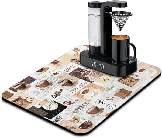 Coffee Mat 24inx18in, Absorbent Hide Stain Anti-Slip Coffee Bar Accessories, Dish Drying Mat for Kitchen