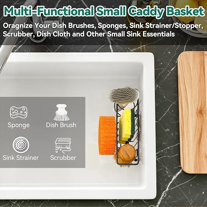 3-IN-1 Multiuse Sponge Holder for Kitchen Sink, Sponge Caddy for Scrub Daddy/Scrub Mommy Smiley Face, Sink Organizer Accessories for Dish Brush, Scrubber - with 2 Suction Cups & 1 Adhesive Hook