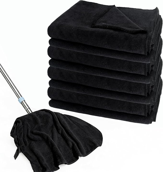 4 Pcs Extra Large Microfiber Cleaning Cloth 30 x 20 Inch Reusable Thick Cleaning Towel Washable Solid Color Microfiber Towel for Home Office Window Cars Glass (Black)