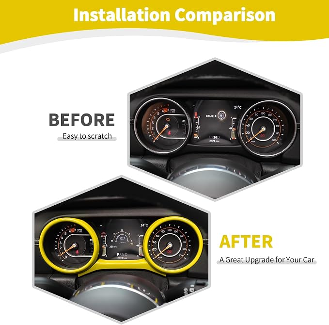 RT-TCZ for Jeep JL Dashboard Instrument Panel Gauges Trim Ring Cover for Jeep Wrangler JL JLU Gladiator JT 2018-2023 Yellow Interior Accessories 3pcs