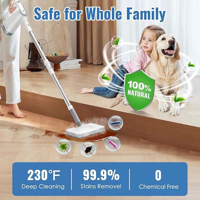 FEPPO Steam Mop & Detachable Handheld Steam Cleaner for Home and Floor Cleaning, 15s Heat-Up, 230°F Floor Steamer for Deep Cleaning with Multi-purpose Attachments Hardwood Floors, Tile,Grout,Furniture