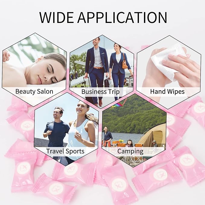 Classycoo Compressed Towel 100 PCS Mini Tablets Disposable Portable Face Towel Cotton Coin Tissue Eco-Friendly for Travel, Camping, Hiking, Sport, Beauty, Home Hand Cloths, Outdoor Activities Pink