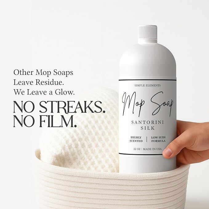 Mop Soap Highly Scented Fragrance, Long Lasting Luxury Floor Cleaner for Hardwood, Tile, Laminate & Stone, Low Suds No Residue Formula, All Mop Types, Made in USA, 32oz Santorini Silk Fragrance