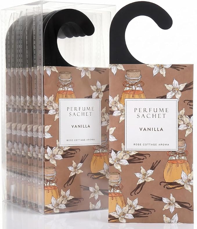 Large 12 Packs Vanilla Hanging Scented Sachets Long-Lasting Closet Deodorizer Air Freshener Fabric Refresher Odor Eliminator for Drawer Home Fragrance Gift Set