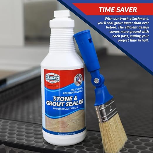 Clean-eez Grout Sealer & Stand-Up Brush Combo: Ultimate Floor Tile & Shower Sealant, Heavy Duty Protection for Kitchen & Bathroom, Safeguard Marble, Ceramic & Granite Surface -32 oz Sealer & Brush Set