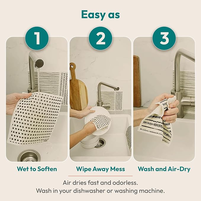 FEBU Swedish Dishcloths for Kitchen | 5 Pack Neutral Reusable Paper Towels Washable | Swedish Dish Towels | Non-Scratch Cellulose Sponge Cloths | No Odor, Biodegradable Cleaning Cloths