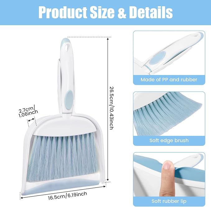 Dust pan, Mini Dustpan and Brush Set, Small Broom and Dustpan Set, Small Hand Broom and dust pan Set, Whisk Broom, Dust pan and Brush for Desk, Table, Home, Kitchen (Light Green 2pcs)