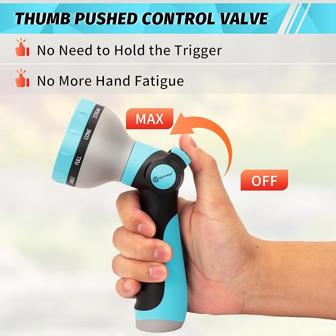 AUTOMAN Garden Hose Nozzle Sprayer - 10 Spray Patterns, 2 Pack Thumb Control Water Hose Nozzle Outdoor, Heavy Duty Spray Nozzles for Watering Garden, Cleaning Window, Washing Car, Showering Pets