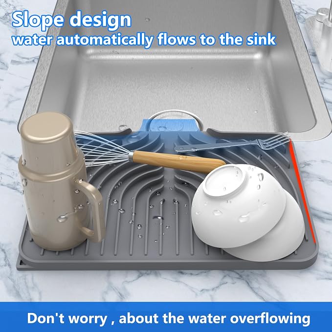 Dish drying mats for kitchen counter,14.6"×11"Silicone Self-Draining mat | Various sizes and colors,Self-Draining Slope Structure,Enabling faster drying,Heat-Resistant,Easy to clean,Food-grade