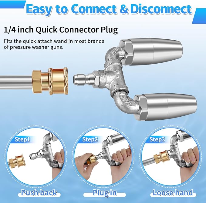 Dual Turbo Nozzle Pressure Washer, 360° Rotating Spray Tips for Power Washer, 3.0 Orifice Stainless Steel Twin Turbo Nozzle, 1/4 Quick Connect, 4-6 GPM, 4000 PSI Max