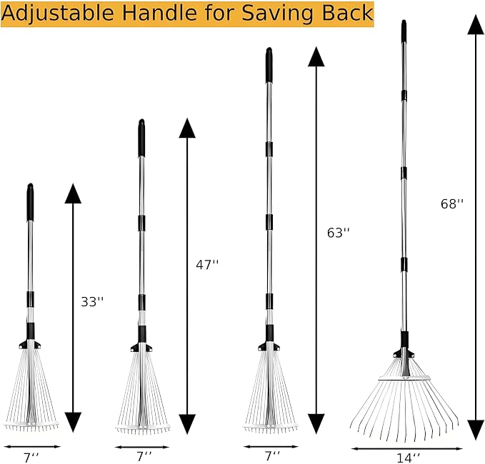 RISETEX Leaf Rake with 53 Gal Leaf Bags, Expandable Heavy Duty Metal Set | Dustpan-type Yard Waste bags, long steel handle Rake for leaves, for lawns, shrubs, grass, yard cleanup, gardening