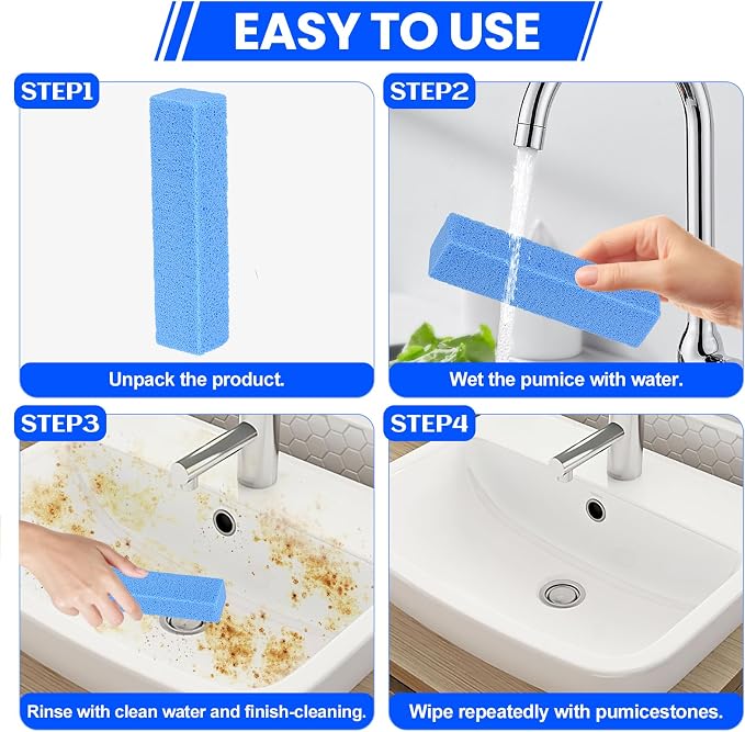 6 Pack Pumice Stone Toilet Bowl Cleaner, Pumice Stone for Cleaning Blue | Scouring Stick Removes Hard Water Ring & Rust Stain, Easy to Shape Powerfully Cleans Toilets, Ceramic, Grill, Tub, Pool, Sink