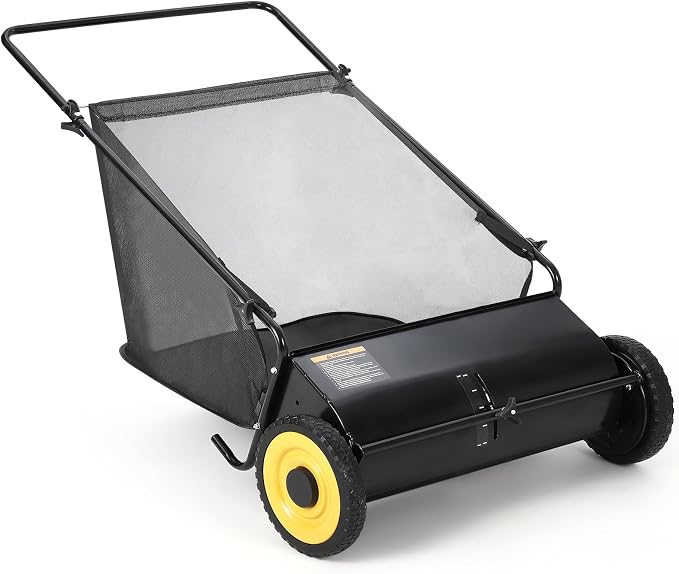 21-Inch Push Lawn Sweeper, Manual Leaf Sweeper with 4 Spinning Brushes & 3.5 cu. ft. Hopper Bag, Heavy Duty Steel Yard Sweeper with Adjustable Brush Height, Rubber Wheels for Leaves Grass Clippings
