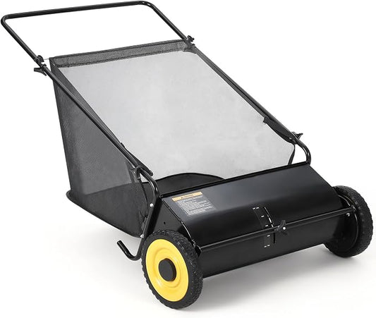21-Inch Push Lawn Sweeper, Manual Leaf Sweeper with 4 Spinning Brushes & 3.5 cu. ft. Hopper Bag, Heavy Duty Steel Yard Sweeper with Adjustable Brush Height, Rubber Wheels for Leaves Grass Clippings