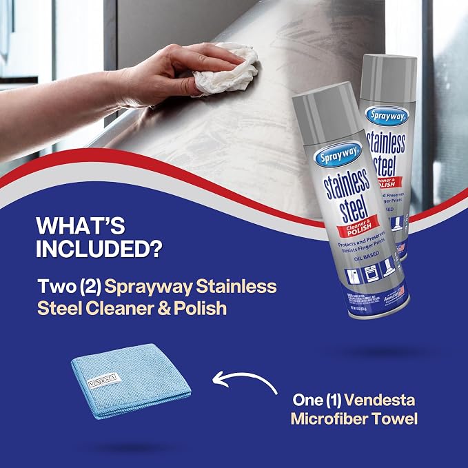 Stainless Steel Cleaner Bundle. Includes Two-15 Oz Stainless Steel Cleaner and Polish with Microfiber Cloth